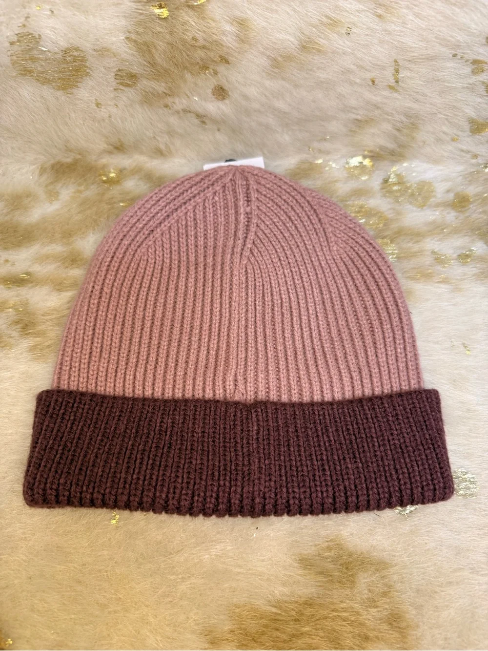 Vans Falcon Beanie Pink Burgundy Two Tone Cuffed Knit OS New With Tags Unisex